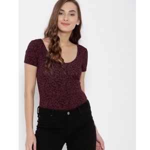 Forever 21 Maroon body suit w/ black floral detail